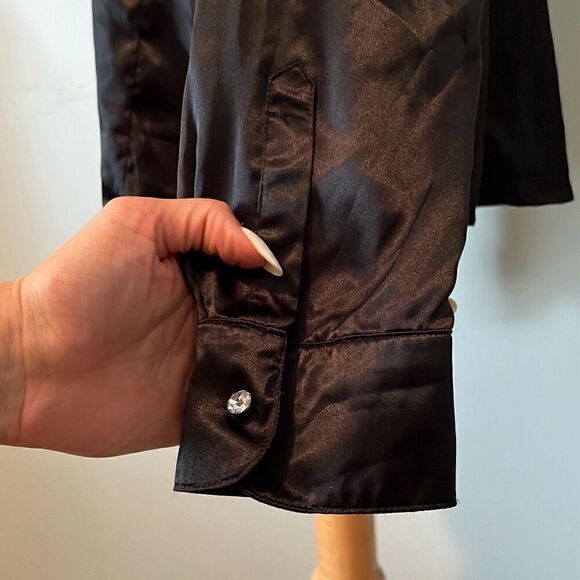 George Stretch Women's Black Long Sleeve Soft Silky Button Up Blouse Large - Picture 4 of 8